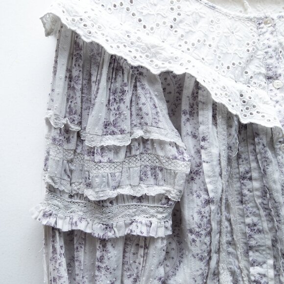 LoveShackFancy Floral Victoria Eyelet Blouse in Purple and White "Alaine" - Picture 4 of 8